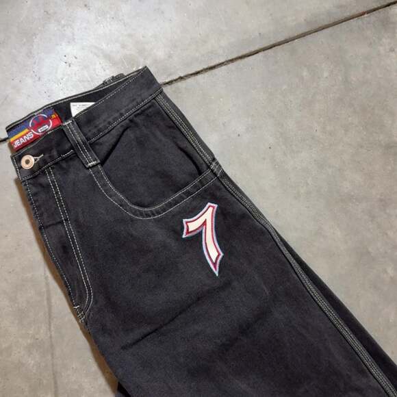 JNCO Lucky 7 Lucky Dice Baggy Skater Jeans Black/Grey Size 32x32 - Picture 3 of 4